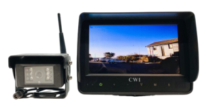 Black camera and screen ideal for use with agricultural equipment or heavy machinery.