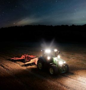 Tractor working at night with an LED light bar